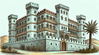 Ancient castle above basalt columns