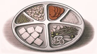 Balanced MyPlate showing nutrition portions.