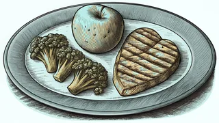Fresh fruits, whole grains, poultry, and vegetables represent balanced nutritional food groups.