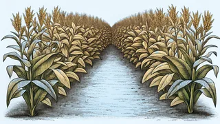 Tobacco and corn plants grow in the Frankfort, Kentucky countryside.