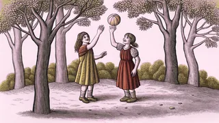 Two friends playing together outdoors, sharing a joyful moment.