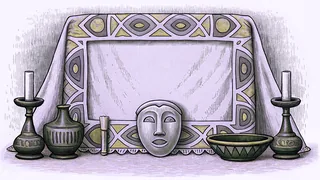 Traditional African ceremonial masks and sacred ritual objects honor ancestral spiritual heritage.