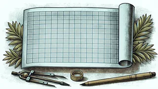 Blank chart paper displays grid patterns with plotting tools and measuring instruments organized on a desk.