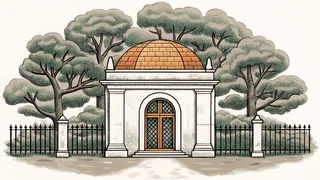 A quiet cemetery with aged monuments and headstones among ancient trees.