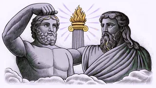 Classical Greek titan figures in powerful poses.