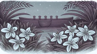 Tropical flowers bloom at Plaza de Espana overlooking Guam's boat basin.
