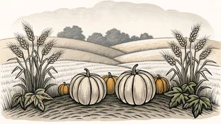 Ancient Celtic harvest traditions depicted through autumn crops and decorations.