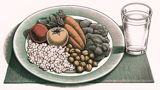 Colorful healthy foods arranged on a dining plate