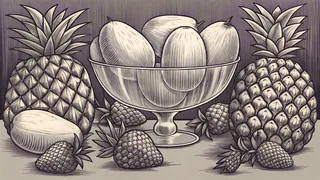 Vibrant tropical fruits piled together in a clear glass bowl.