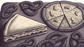 High-sodium foods including processed meats, pizza, and salty snacks
