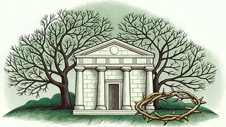 A crown of thorns and fig tree symbolize Holy Monday's biblical themes.