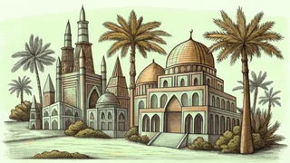 Landmarks from diverse nations including tropical beaches, pyramids, and historic churches.