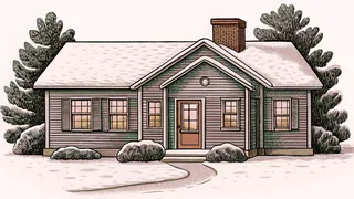 Packed luggage sits beside a glowing doorbell on a snow-covered porch at night.