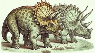 Ceratopsian dinosaurs showing distinctive horns and bony frills.