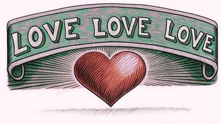 A radiant red heart glows amid love declarations inscribed in languages worldwide.