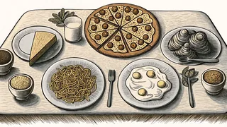 Italian cuisine displayed on an elegant dining surface.