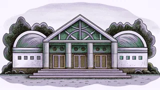 An Igbo spiritual shrine with altars, sacred objects, and communal ceremonial gathering spaces.