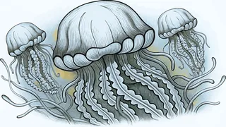 Gelatinous jellyfish with a delicate bell and long stinging tentacles drifting.