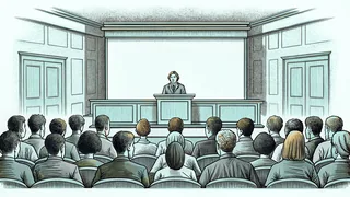 School interior showing educators and support staff at desks and work stations.