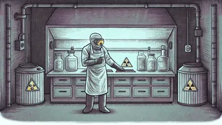 A laboratory showing safety equipment and protective gear.