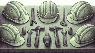 Construction tools and safety equipment displayed to honor workers and Labor Day.