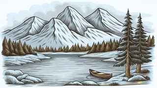 A crystal lake mirrors towering mountains with a fishing boat floating peacefully.