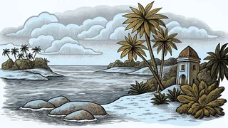 A pristine tropical sea with coral reefs and islands beneath crystal-clear water.