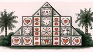 Geometric shapes in various colors including circles, squares, stars, and cubes.