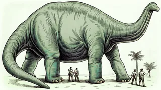 Colossal long-necked dinosaurs towering over landscape.
