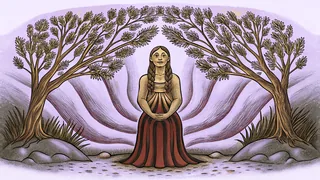 Maori deities of earth and sky with lush native trees and natural landscapes between them.