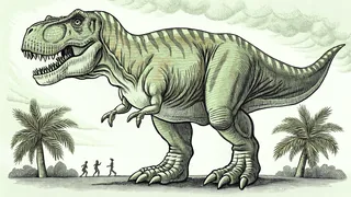 A fierce T-Rex with sharp teeth, claws, and spikes in a prehistoric landscape.