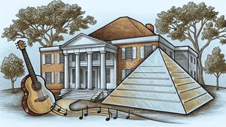 Memphis icons including the downtown pyramid and musical instruments nearby.