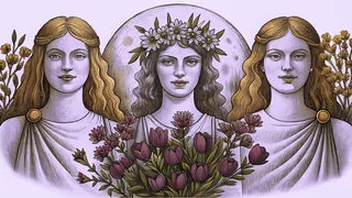 Roman deities including Flora with flowers, Luna with a crescent moon, and Victory.