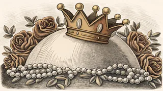 A jeweled crown displayed on a rotating world globe with flowers.