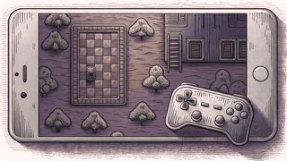 A mobile phone showing a game display with a gaming controller and RGB lighting nearby.