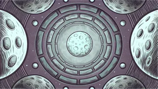 Various celestial moons and planets floating silently through deep cosmic space.