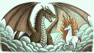 Legendary creatures including a dragon, phoenix, and unicorn in a mystical realm