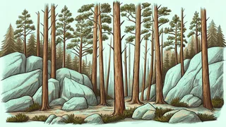 Displayed across landscape: timber forests, granite cliffs, mineral deposits
