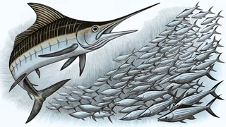 Fish schooling in open ocean