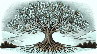A flowering plant showing root systems below ground, stems, leaves, and flowers reaching toward the sun.
