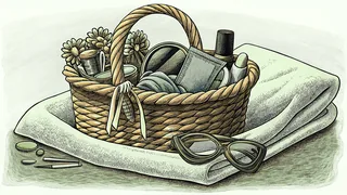 Luxurious Mother's Day gifts including flowers, cosmetics, and soft fabrics arranged in a decorative display.
