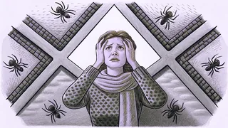 Visualizations of various fears and phobias displayed in surreal imagery.