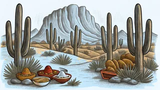 Saguaro cacti dot the Sonoran Desert with Camelback Mountain beyond.