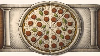 A pizza topped with pepperoni, mushrooms, and fresh basil.