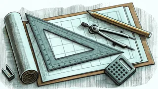 Mathematical instruments on a student's study desk.