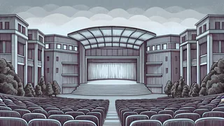 An upscale suburban landscape with parks, theaters, and corporate headquarters.