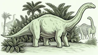 Plant-eating dinosaurs grazing on ancient vegetation.