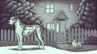 Large and small dog breeds including a great dane, golden retriever, and corgi.