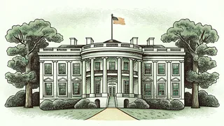 The White House stands proud with patriotic flags waving above.