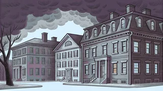 Historic buildings line Benefit Street near Brown University.